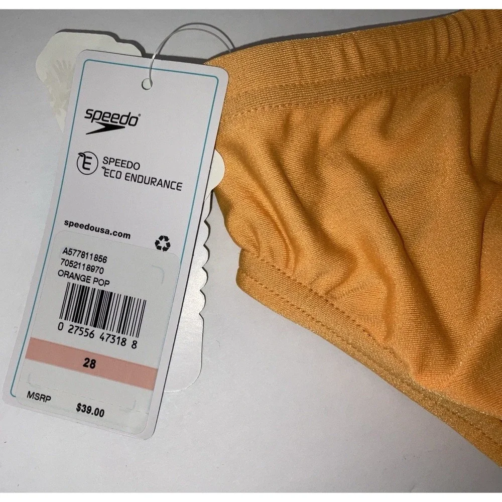 NWT Men's Speedo Vibe Collection Eco Endurance Brief Swim Trunks Orange Pop 28